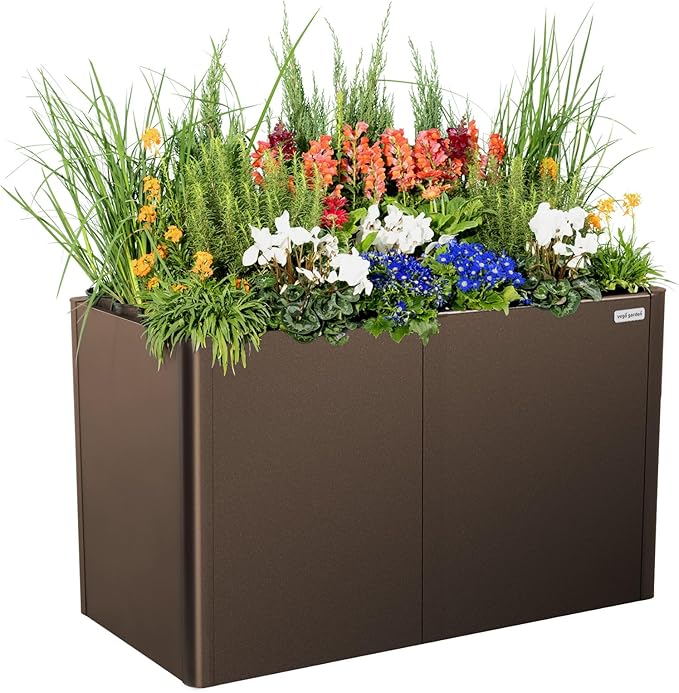 Vego garden 32 Extra Tall Raised Garden Bed 27 x 53 Modern Raised Garden Beds Kit Metal Planter Box for Vegetables Flowers Fruits Umber Brown