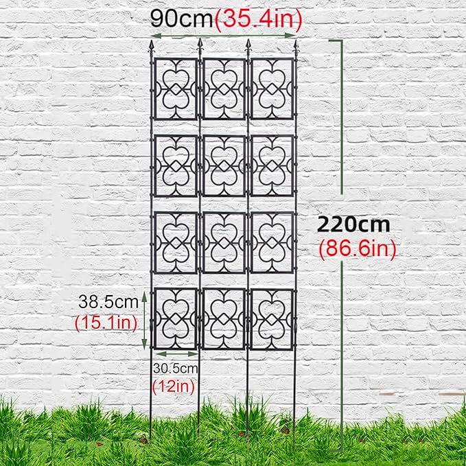 Garden Trellis For Climbing Plants Rustproof Lattice Fence Panels PE Plastic Coated Steel Pipe + PP Grid Foldable Flower Trellis For Potted Plants Easy To Install(Size:90x220cm(35.4x86.6in))