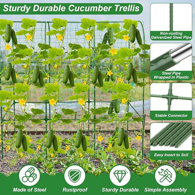 Cucumber Trellis for Raised Bed 51 x 50 Inch U-Shape Garden Trellis for Climbing Plants Outdoors Metal Garden Cucumbers Arch Trellis Cucumber Plant Support for Tomato Pea Zucchini Vine Flower