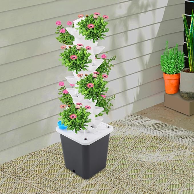 Hydroponic Growing System 7-Tier 35-Plant Vegetable Planter Tower Outdoor Indoor Garden Vertical Planter Germination Kit with Water Pump &amp Intelligent Water Circulation for Gardening Lover