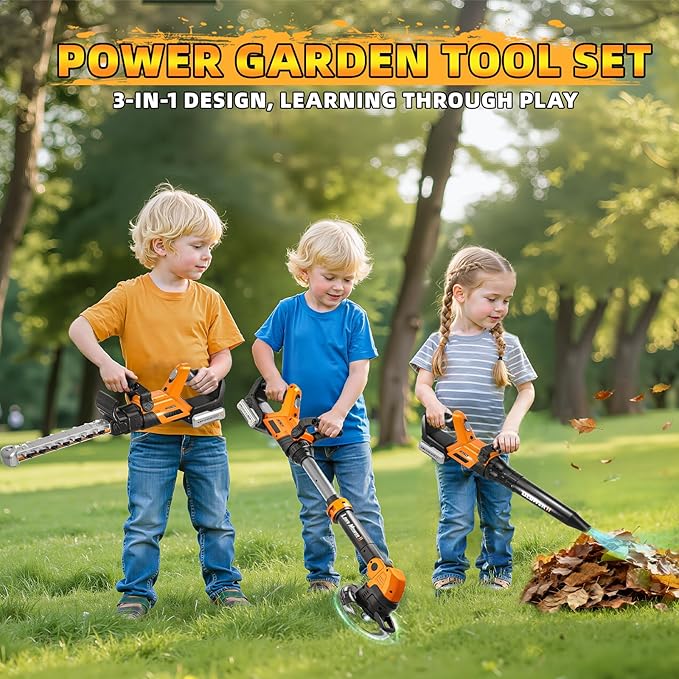 Kids Tool Set 3 in 1 Kids Power Garden Tools with Sounds &amp Lights Toy Weed Wacker Toy Leaf Blower and Hedge Trimmer Outdoor Toys Toy Tools Christmas Birthday Gifts for Boys 3 4 5 6 7 8 Year