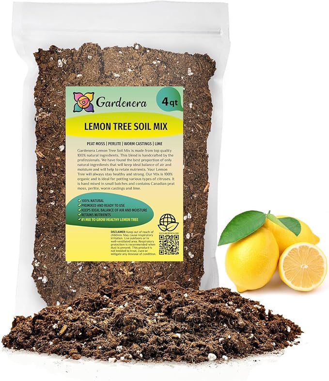 Gardenera Lemon Tree Potting Mix - The Ultimate Growing Environment for Your Citrus Limon Trees [4 Quart Bag]