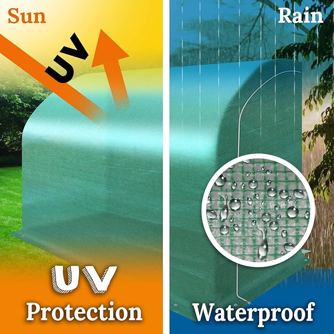 YardGrow Greenhouse Replacement Cover for 10x5x7'H Outdoor Lean to Walk-in Wall Greenhouse Portable Waterproof Hot House (Green)