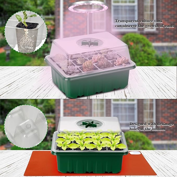10 Pack Seed Starter Trays Seedling Tray 120 Cells Humidity Adjustable Seed Starter Kit with Dome &amp Base Greenhouse Germination Grow Trays Mini Propagator for Seeds Growing Starting