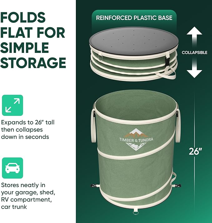 Timber &amp Tundra 40-Gallon Collapsible Trash Can Set of Two with Stakes Gardening Gloves and Kneeling Pads | Pop Up Trash Can for Camping