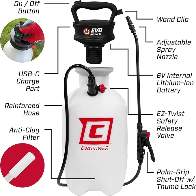 Chapin 28324 Battery Powered Sprayer No More Pumping Pressured Autosprayer 2 Gallon Lawn Garden Anti-Clog Filter Adjustable Spray Nozzle Spraying Plants Watering Weeds Fertilizer and Pests