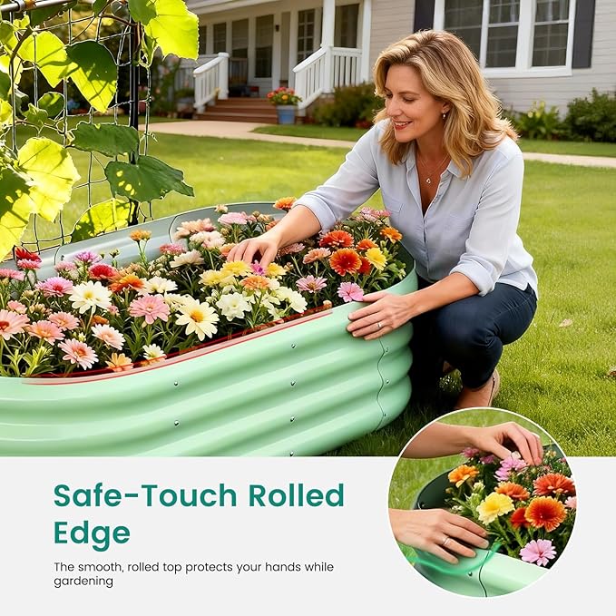 DoCred 3 in 1 Raised Garden Bed with 87in Tall Arch Trellis for Climbing Plants Galvanized Planter Garden Box Outdoor for Gardening Climbing Vegetables Flower Green