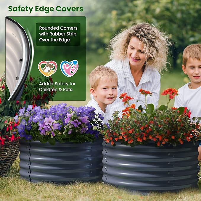 Olle 2 Pack 17 Tall Durable Round Raised Garden Bed Raised Beds for Gardening Vegetable Planter Boxes Outdoor Raised Garden Boxes for Herbs Veggies Flowers Mid-Grey 24 X 17