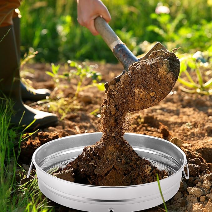 14.57'' Large Soil Sifter for Gardening with 1 3 6 9 12 mm Sieve Mesh Compost Dirt Sifter with Handle Garden Sand Soil Rock Sieve for Dirt Sand Rocks Pellet Gravel (Sliver)