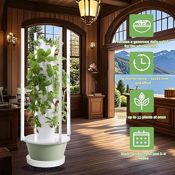 Hydroponics Growing System Kit with LED Grow Lights8-Layer Vertical Garden Tower 32 Pods Large Planting Sites 8 Gallon Indoor Growing System for Vegetables Herbs &amp Tomatoes Pump&ampDual Time