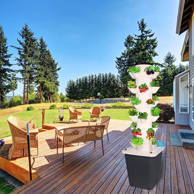 Hydroponics Growing System 30 Pods Hydroponics Tower Indoor Vertical Garden Planter Plant Germination Kit Aeroponics Growing Kit with Hydrating Pump Adapter Net Pots