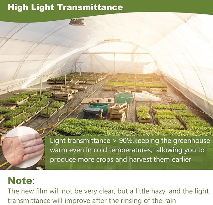 6 mil Clear Greenhouse Film UV Resistant Thickened Polyethylene Plastic Sheeting 10 x 50ft