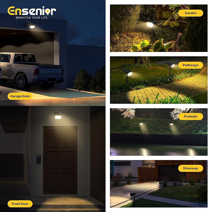 Ensenior Solar Spotlights Outdoor 56 LEDs Brightness Adjustable 3000K LED Solar Garden Lights Halloween Christmas Landscape Lighting for Flag/Yard/Pathway IP65 Waterproof - 6 Pack