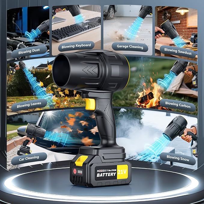 Handheld Leaf Blower Cordless with 2 Battery and Charger 550CFM Lightweight Electric Cordless Leaf Blowers 21V Battery Powered Leaves Blowers for Lawn Care Patio Car and Dus (Black)