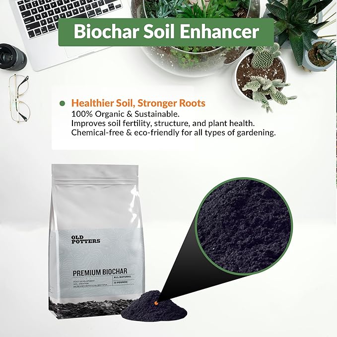Premium Biochar Soil Enhancer – 100% Organic Charcoal Amendment for Improved Soil Health and Plant Growth (12 Quarts)