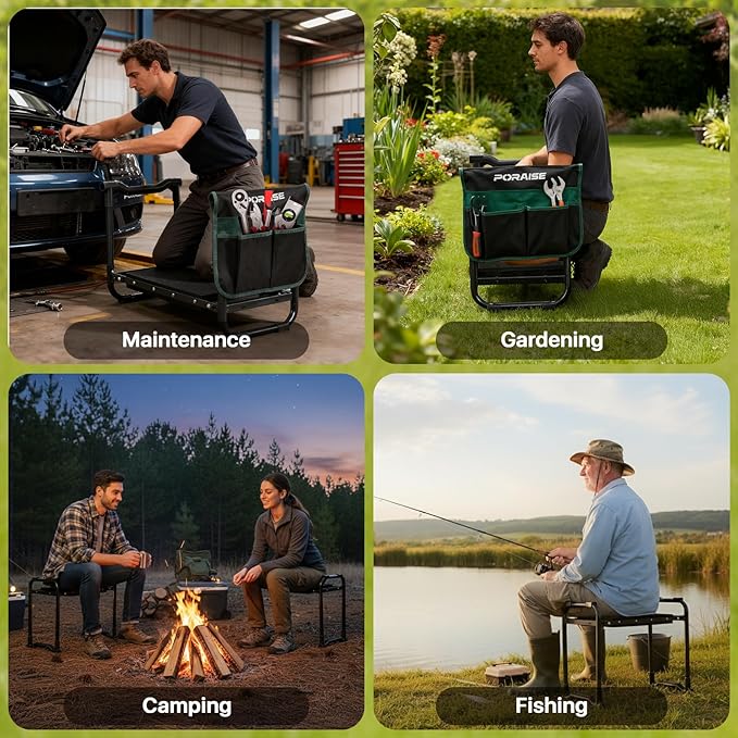 Garden Kneeler and Seat Heavy Duty Wider and Thicker Kneeling Pad for Foldable Gardening Stool with 2 Tool Pouches Gardening Gifts Tools for Women Mom Men Seniors