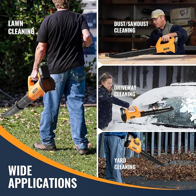 Leaf Blower Cordless with 4.0Ah Battery and Charger 6 Speed Mode 250MPH High Speed Lightweight Electric Leaf Blowers Cordless for Lawn Care Patio Garden Cleaning and Dust