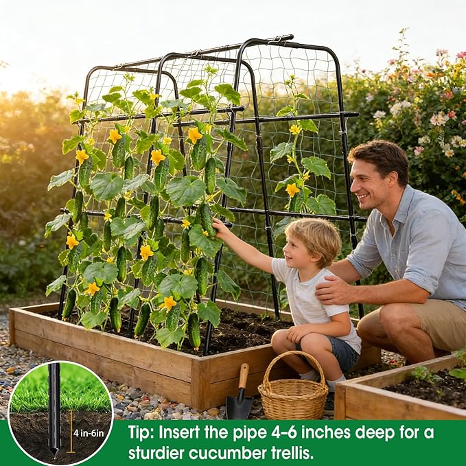 Cucumber Trellis for Raised Bed and Garden 47 H x 47 W U-Shaped Metal Garden Trellis for Climbing Plants with Nylon Netting Vegetable Support Frame