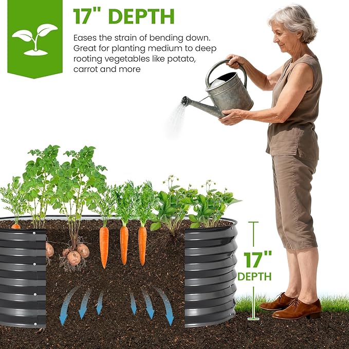 Galvanized Raised Garden Bed Outdoor |17'' Tall Planter Box Outdoor for Deep Root Plants | 3Pcs Raised Bed Kit for Gardening with Rubber Strip for Vegetables Flowers Fruits (Darkgrey 4x2x1.4FT)