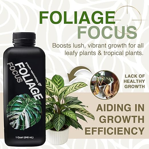Growth Technology GT Foliage Focus - Liquid Indoor Plant Food for Houseplants Tropical Plants Aroids Ferns and Palms – Concentrated Formula for Vibrant Leaves and Dense Foliage – 1 Quart (946 mL)