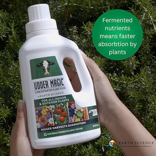 Earth Science Udder Magic Concentrated Plant Food for Indoor &amp Outdoor Plants— 30 oz—Nutrient Rich Fertilizer for Bigger Harvests &amp Blooms - Seed Starter for Vegetables Flowers Herbs Succul