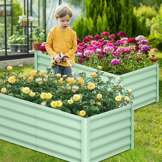 CABIHOME 2-Packs Raised Garden Bed 6x3x1.5 ft Metal Raised Garden Beds Outdoor Rectangular Planter Box for Planting Plants Vegetables and Flower Olive Green