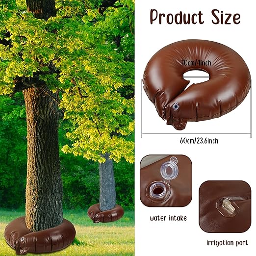 Mumufy 20 Pack Tree Watering Ring Tree Watering Bag 10 Gallon Slow Release PVC Drip Irrigation Water Pouch Automatic Drip System for Planting Gardening Trees and Shrubs 23.6 Inch (Brown)