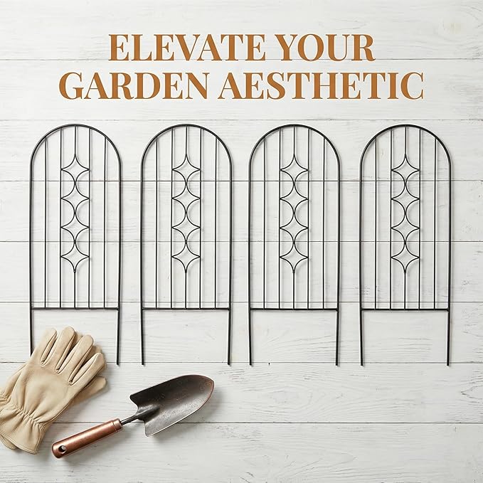 4 Pack Arched Metal Garden Trellis for Climbing Plants 45 H x 15.9 W Rustproof Iron Trellis with Decorative Scrollwork Perfect for Roses Vines and Flower Beds