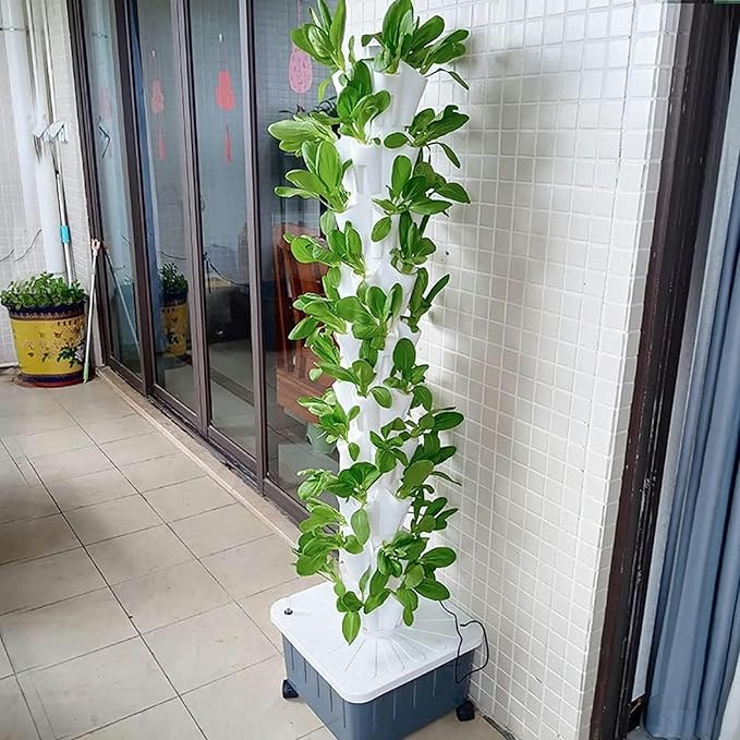 Hydroponics Tower Hydroponic Growing System Aeroponics Grow Kit Aquaponics Planting System For  Fruits And Vegetables With Hydrating Pump Adapter Seeding Bed &amp Net Pots ( 10Floor 50Pods)-//
