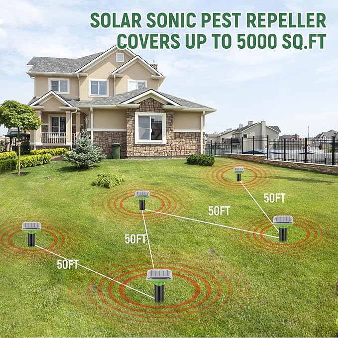 Mole Repellent Solar Powered2025 Upgraded Vole Repellent Ultrasonic Solar PoweredMole Repeller Outdoor for Lawns Garden YardGopher Trap Killer for GopherSquirrel(6 Pack)