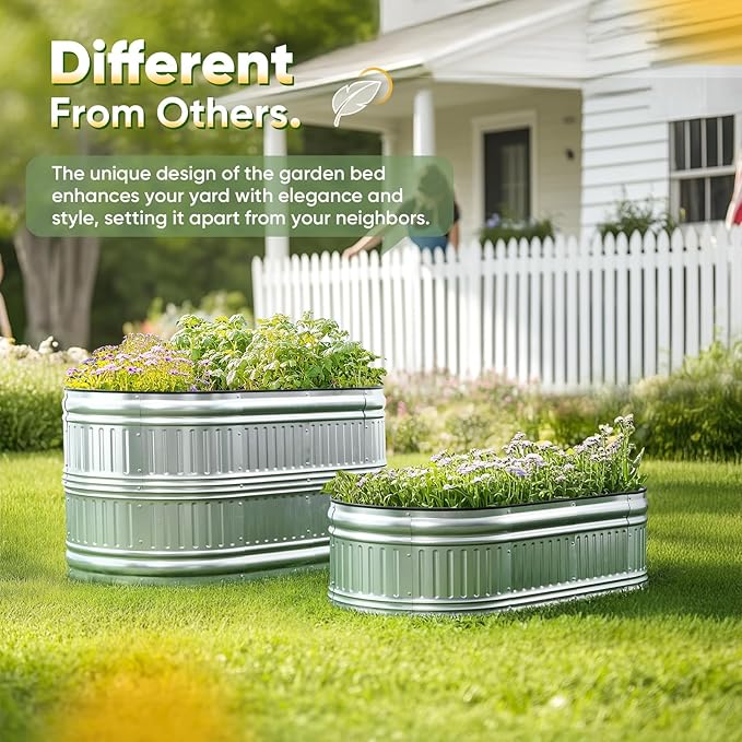 KING BIRD Raised Garden Bed Kit 2025 Upgraded Modular DIY Galvanized Planter Garden Box Outdoor for Gardening Vegetables Flowers Elegant Roman Column Design 47x24x24 in Silver