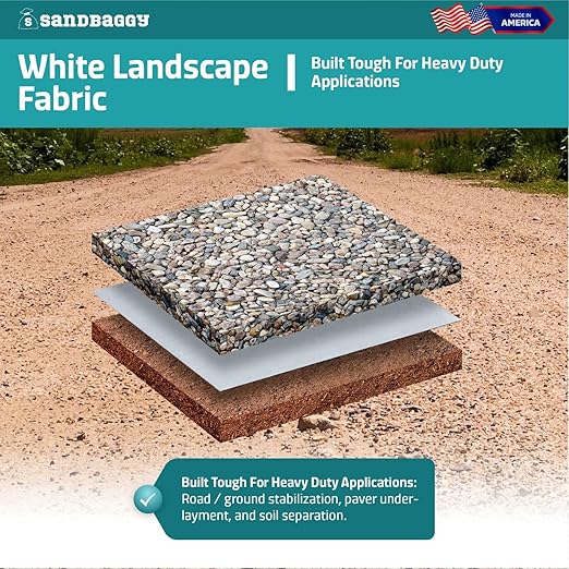 Sandbaggy White Landscape Fabric - Non-Woven Geotextile 8 oz - Toughest on The Market - Lasts 50 Year - Made in USA (15 ft x 100 ft White 1)