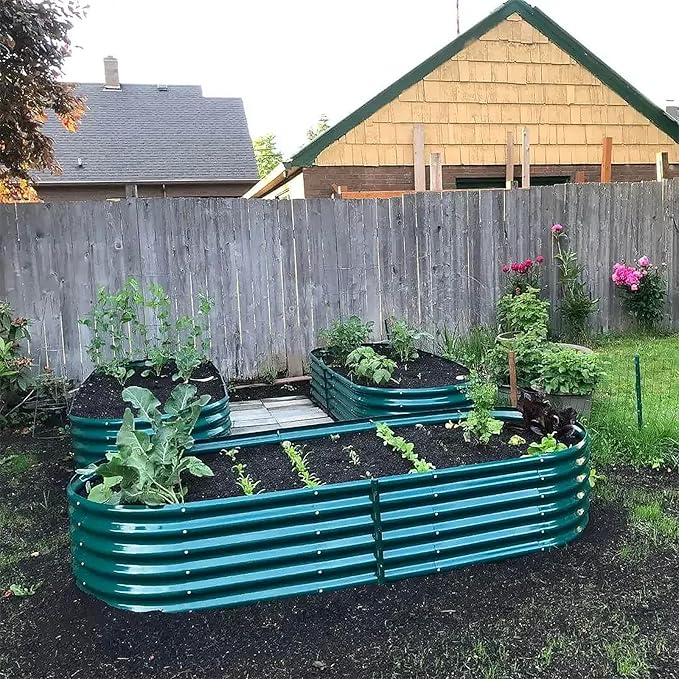 1 Pack 8x3x1.5FT Galvanized Raised Garden Bed Kit Oval Metal Ground Planter Box Outdoor Bottomless Planter Raised Beds for Vegetables Flowers Herbs Fruits Green
