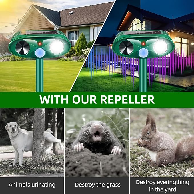 Upgraded Cat Deer Repellent Devices Solar Ultrasonic Animal Repeller Outdoor with Motion Sensor &amp Flashing Light Animal Deterrent Devices for Squirrel Raccoon Dog Rabbit Skunk for Yard Garden 2