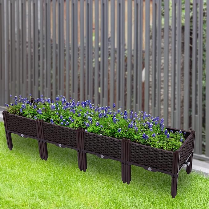 61.5x15.5x15in Raised Garden Beds Outdoor Polypropylene Planter Boxes Outdoor Planter Boxes for Vegetables Flowers Herbs Garden Box with Drainage System