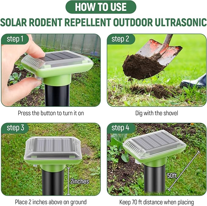 Mole Repellent Solar Powered2025 Upgraded Vole Repellent Ultrasonic Solar PoweredMole Repeller Outdoor for Lawns Garden YardGopher Trap Killer for GopherSquirrel(6 Pack)