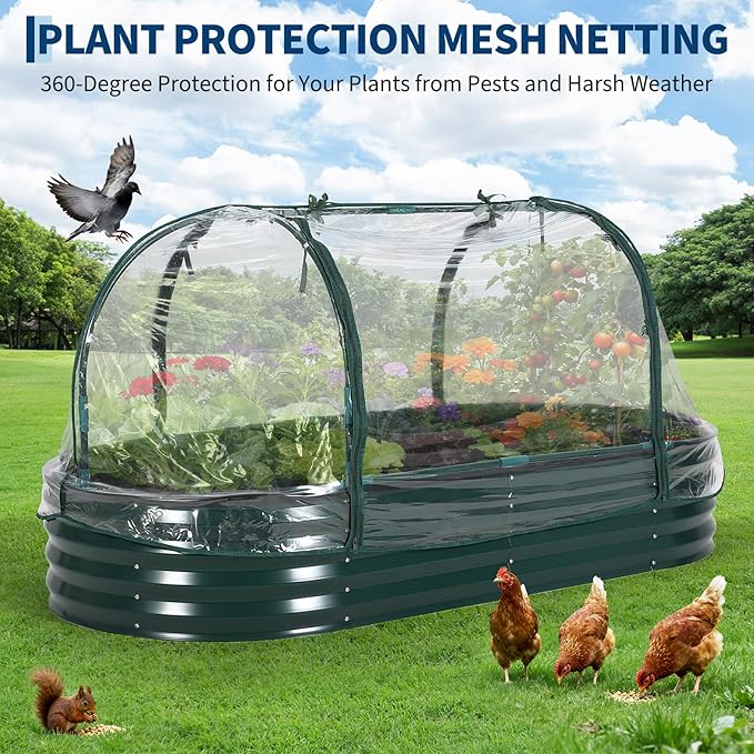 Galvanized Raised Garden Bed Kit with Corrosion-Resistant Steel – Oval Planter Box for Vegetables Flowers &amp Herbs – Durable Reinforced Easy To Assembly – Includes Zippered PVC Cover Green