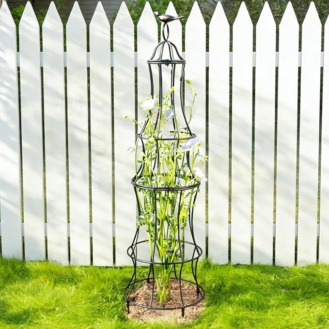 42 Inch Obelisk Trellis for Climbing Plants - Durable Metal Outdoor Support for Roses Bougainvillea Vines and Potted Plants - Easy to Install Garden Decoration
