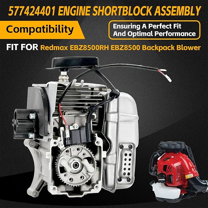 577424401 Engine Shortblock Assembly Compatible with Redmax EBZ8500RH EBZ8500 Backpack Blower Replacement 577424401 EBZ8500RH EBZ8500