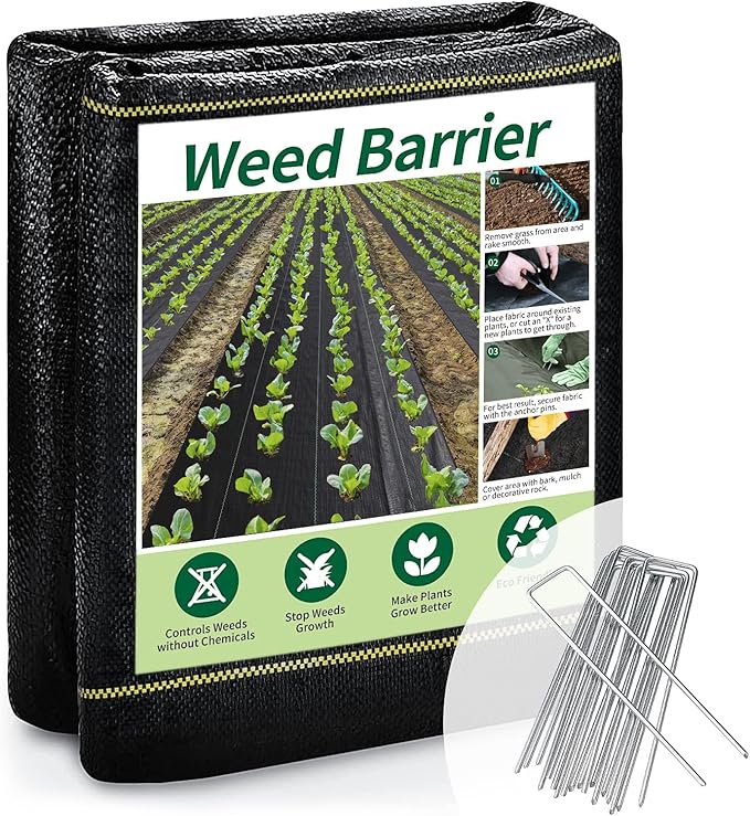 KANAGAWA 6oz Heavy Duty 3ft x 50ft Weed Barrier Fabric - Professional Woven Landscape Ground Cover with 15 Landscape Staples Superior 6oz Density for Driveway Garden &amp Yard Greenhouse Gardening