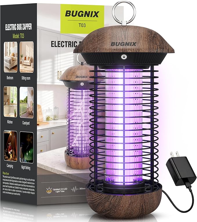 Bug Zapper Indoor Outdoor Electric Mosquito Zapper 4200V USB Powered Plug-in Works with Adapter or Power Bank No Built-in Battery 365-395nm LED Bug Light ABS Shell for Home Patio Camping