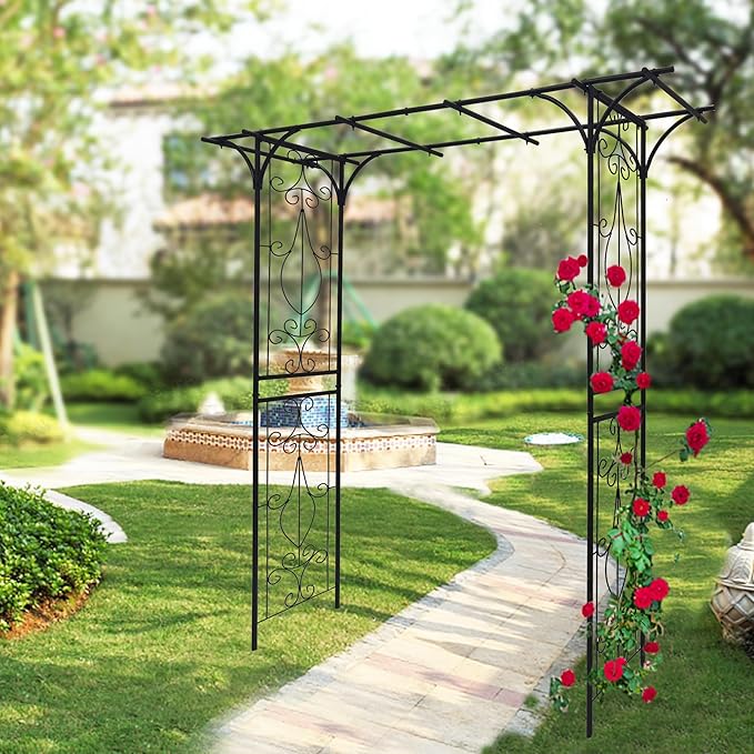 Metal Garden Arch Outdoor Garden Trellis for Climbing Plants Wedding Arch for Ceremony Trellis Arch Arbor for Lawn Patio and Backyard 80.3''L x 20.47''W x 81.1''H Black