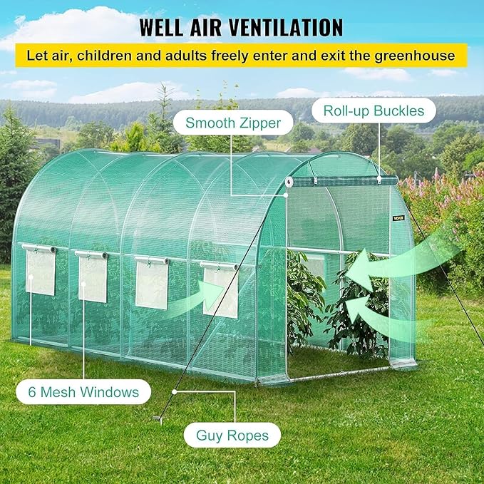 Replacement Cover for Portable Greenhouse Large Walk-in Green Hot Garden House Top Tarp 2 Zippered Doors 8 Roll-up Windows (Frame Does NOT Included) (20 x 10 x 7 ft)