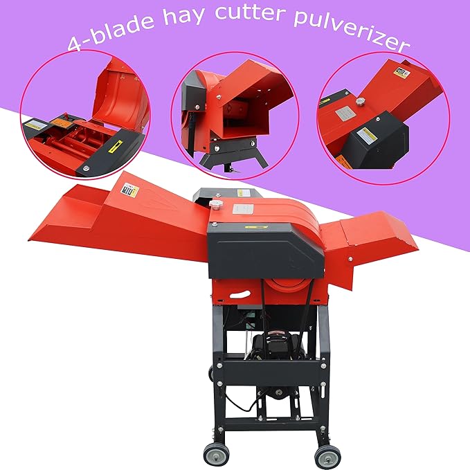 INTSUPERMAI Hay Cutter Pulverizer Grass Crusher 4-Blade Feed Crusher Grass Chaff Cutter Hay Cutter Machine Dry-Wet Straw Cutter 400-800KG/H 220V