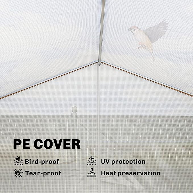 Outsunny 10'x11'x6' Walk-in Tunnel Greenhouse with Shelves Mesh Door and Windows Plant Hot House with PE Cover Outdoor Green House for Patio Lawn Garden White