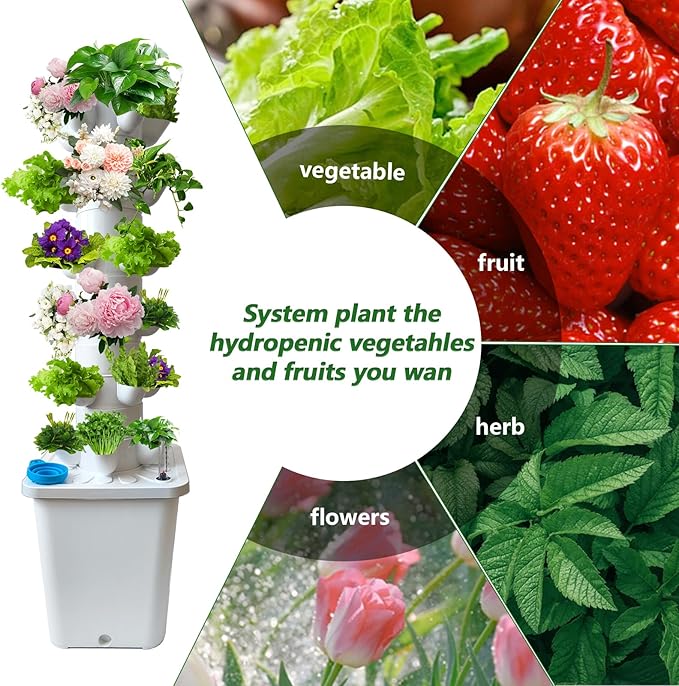 30 Plants Hydroponic Tower Hydroponics Growing System Tower Hydroponics Tower with Timer Automatic Watering Vertical Hydroponic Tower Planter Germination Kit for Herbs Vegetables Fruits