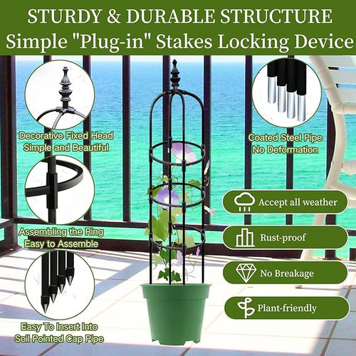 2 3 4 5 6ft Tall Garden Trellis for Climbing Plants Metal Obelisk Tower Support Outdoor Indoor for Sweet Pea Frame Rose Trellis Potted Plants Clematis Vegetables Pea Tomato Fruits(Black28 x 90cm/0.9