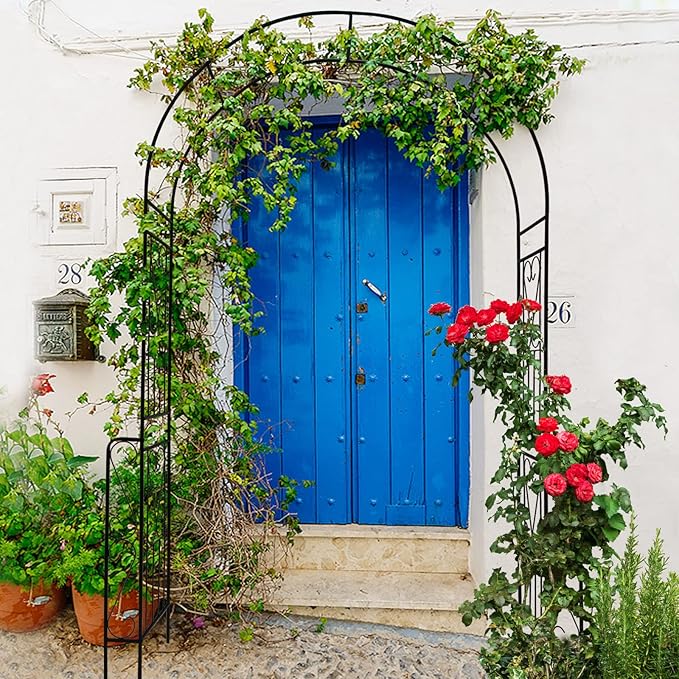 Metal Garden Arch W55'' x H94.5'' Garden Arbor Trellis Climbing Plants Support Rose Arch Outdoor Arch Black
