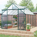 8x10 Greenhouse for Outdoor with Double Door and Adjustable Roof Walk-in Polycarbonate Gardening Green House with Raised Base and Anchor Drainage System for Backyard Lawn Green