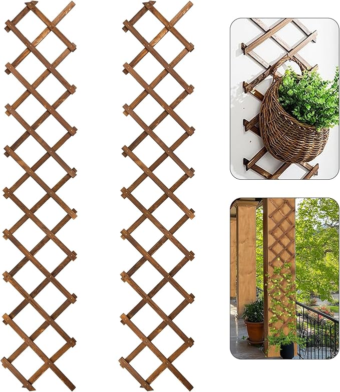 Pack of 2 Extra Thick Wooden Wall Trellis- Expandable Wall Planter Lattice Panels for Climbing Plants Hanging Vertical Plant Support Fence Frame Outdoor Indoor for Balcony Patio Garden Room